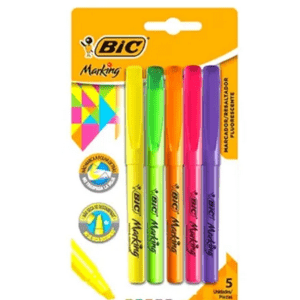 Caneta Marca Texto Bic 5 Cores Fluorescentes Alto Brilho